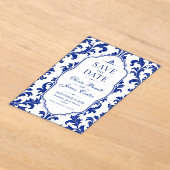 Elegant Blue Damask  アクリル招待状 (レイダウン)
