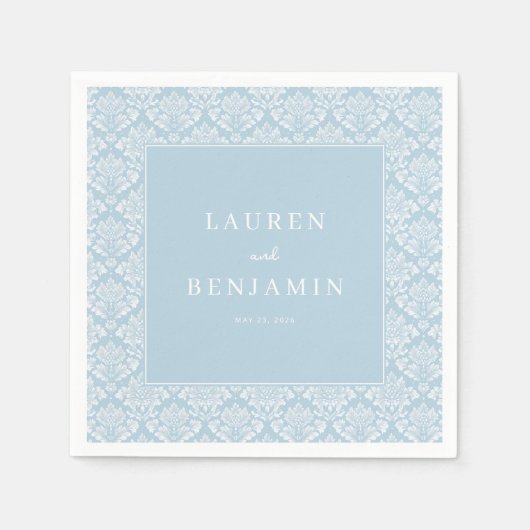 Elegant Blue Damask スタンダードカクテルナプキン (正面)
