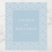 Elegant Blue Damask ワインラベル (シングルラベル)