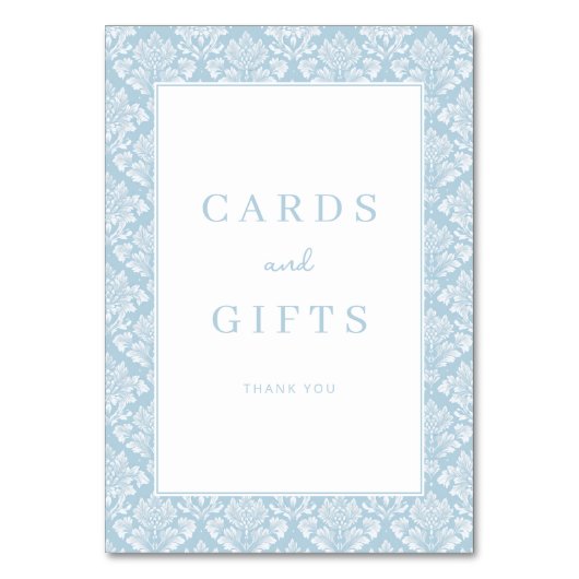 Elegant Blue Damask Gratitude Card テーブルナンバー (正面)