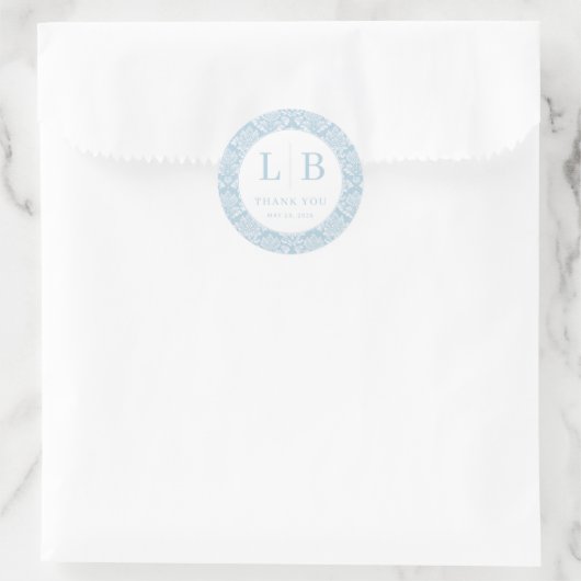 Elegant Blue Damask Initials ラウンドシール (バッグ)