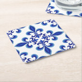 Elegant Blue Damask Luncheon  スクエアペーパーコースター (アングル)