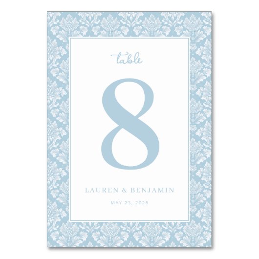 Elegant Blue Damask Table Number テーブルナンバー (正面)