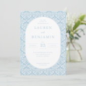 Elegant Blue Damask Wedding Invitation 招待状 (スタンド正面)