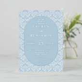 Elegant Blue Damask Wedding Invitation 箔招待状 (立ち正面)