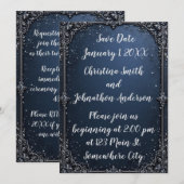 Elegant Blue Design Wedding Invitation 招待状 (正面/裏面)