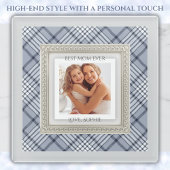 Elegant Blue Diagonal Plaid Best Mom Ever Photo ガラスコースター