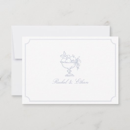 Elegant Blue Double Frame Wedding RSVP Card (裏面)