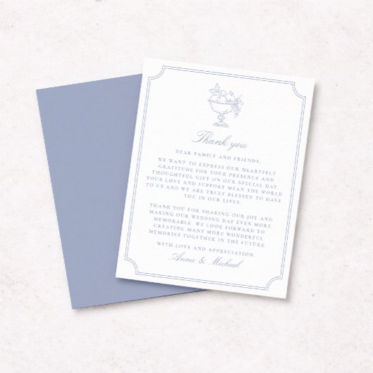 Elegant Blue Double Frame Wedding Thank You Card セーブザデート