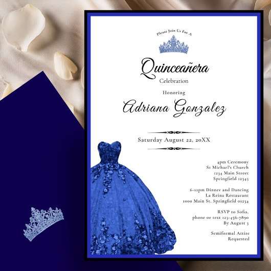 Elegant blue dress 15th birthday Quinceanera 招待状