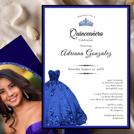 Elegant blue dress 15th birthday Quinceanera 招待状