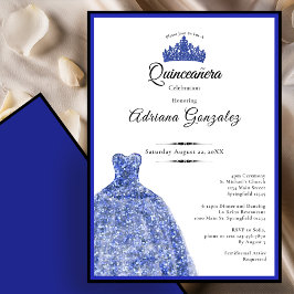 Elegant blue dress 15th birthday Quinceanera 招待状