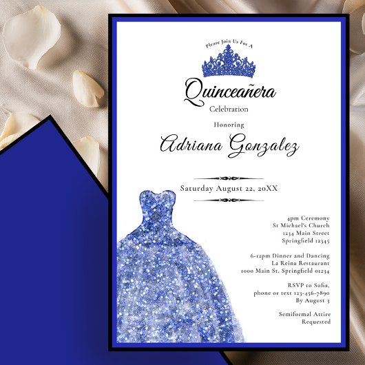 Elegant blue dress 15th birthday Quinceanera 招待状