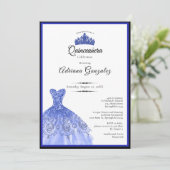 Elegant blue dress 15th birthday Quinceanera 招待状 (スタンド正面)