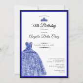 Elegant blue dress 18th birthday debut 招待状 (正面)