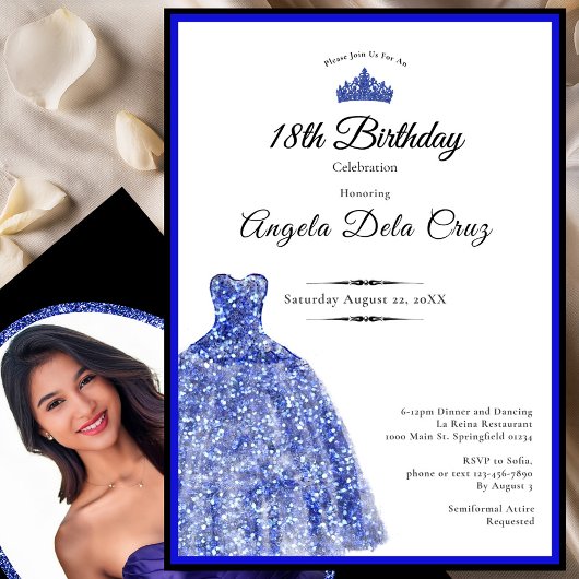 Elegant blue dress 18th birthday debut 招待状