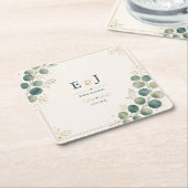 Elegant Blue Eucalyptus スクエアペーパーコースター (アングル)