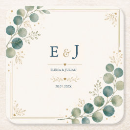 Elegant Blue Eucalyptus スクエアペーパーコースター