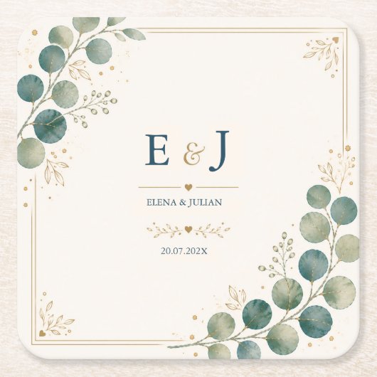 Elegant Blue Eucalyptus スクエアペーパーコースター (正面)