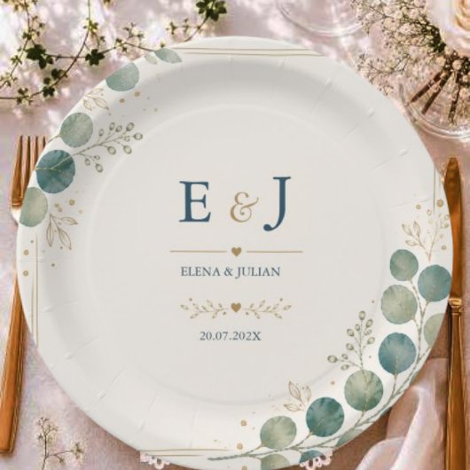 Elegant Blue Eucalyptus ペーパープレート