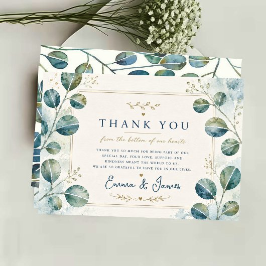 Elegant Blue Eucalyptus Watercolor サンキューカード