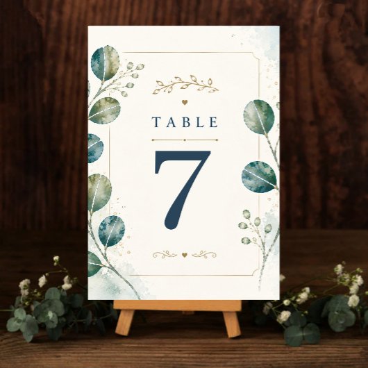 Elegant Blue Eucalyptus Watercolor テーブルナンバー