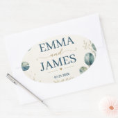 Elegant Blue Eucalyptus Watercolor 楕円形シール (封筒)