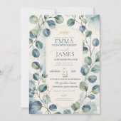 Elegant Blue Eucalyptus Watercolor Botanical 招待状 (正面)