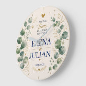 Elegant Blue Eucalyptus Wedding ラージ壁時計 (傾斜)