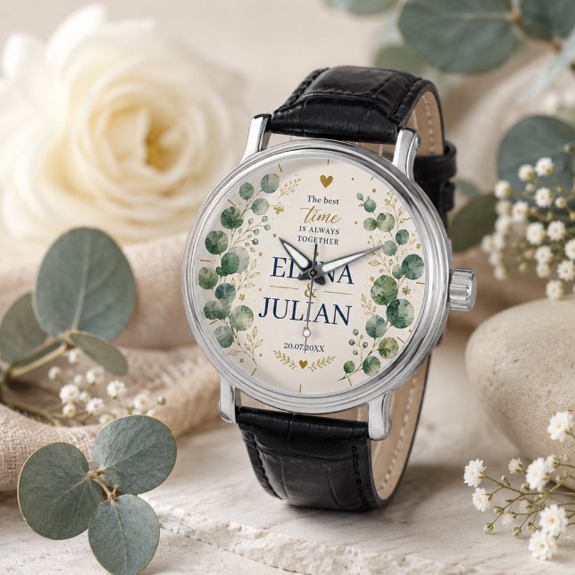 Elegant Blue Eucalyptus Wedding 腕時計 (クリエイターアップロード済み)