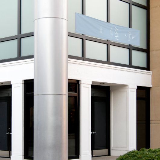 Elegant Blue Fabric Wedding Welcome Banner 横断幕 (ビルの外側)