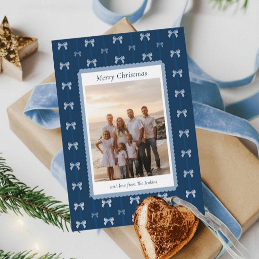 Elegant Blue Family Christmas Card カード