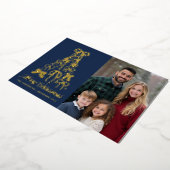 Elegant Blue Family Photo Bows Christmas 箔シーズンカード (回転した状態)