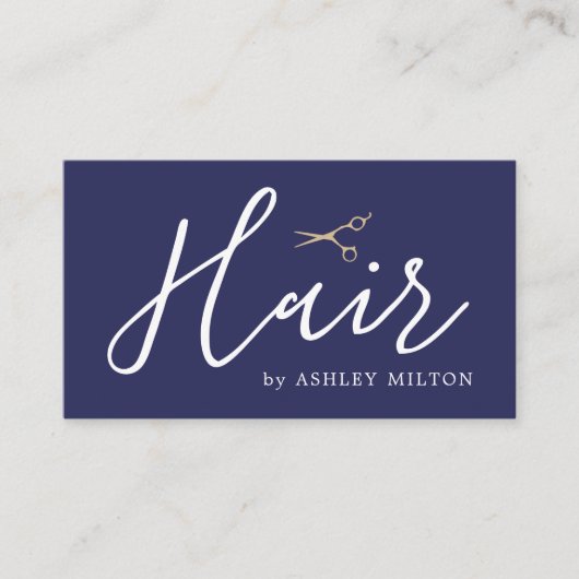 Elegant Blue Faux Copper Scissors Hair Stylist 名刺 (正面)