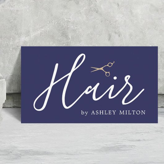 Elegant Blue Faux Copper Scissors Hair Stylist 名刺