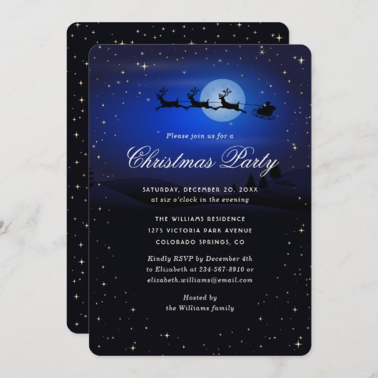 Elegant Blue Festive Christmas Party 招待状 (正面/裏面)