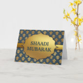 Elegant Blue Fleur-De-Lis Pattern Shaadi Mubarak カード (黄色い花)
