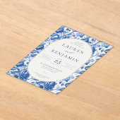 Elegant Blue Floral アクリル招待状 (レイダウン)