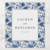 Elegant Blue Floral ワインラベル (シングルラベル)