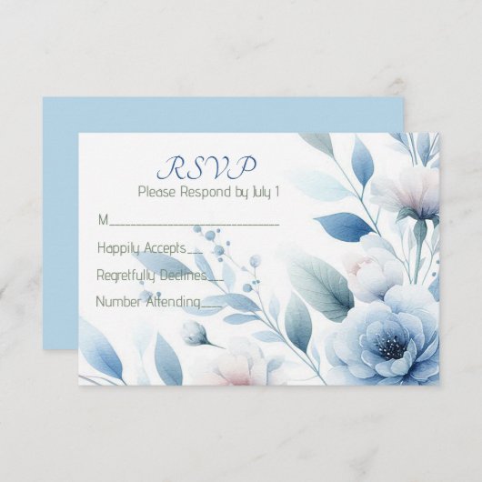 Elegant Blue Floral  出欠カード (正面/裏面)