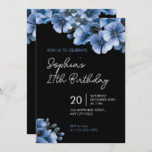 Elegant Blue Floral 27th Birthday Party Invitation 招待状 (正面/裏面)