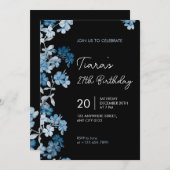 Elegant Blue Floral 27th Birthday Party Invitation 招待状 (正面/裏面)