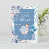 Elegant Blue Floral Baby Boy Welcome 招待状 (スタンド正面)