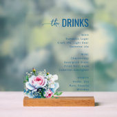 Elegant Blue Floral Beverage Menu アクリルサイン (ニュートラル)