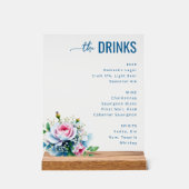 Elegant Blue Floral Beverage Menu アクリルサイン (正面)