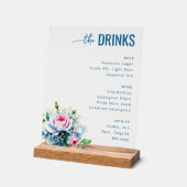 Elegant Blue Floral Beverage Menu アクリルサイン (傾斜)