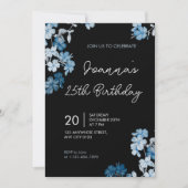 Elegant Blue Floral Birthday Party Invitation 招待状 (正面)