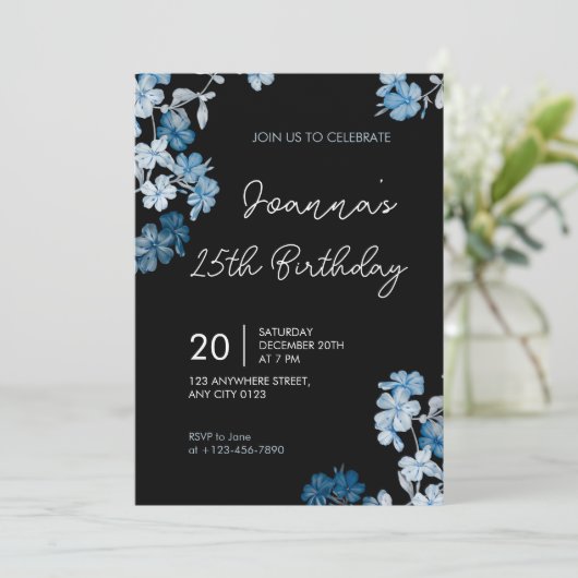 Elegant Blue Floral Birthday Party Invitation 招待状 (スタンド正面)