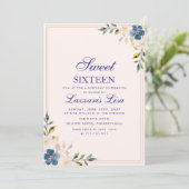 Elegant Blue Floral Birthday Party Sweet Sixteen 招待状 (スタンド正面)