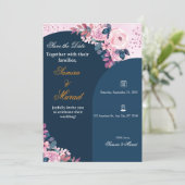 Elegant Blue Floral Boho Wedding Invitation  招待状 (スタンド正面)